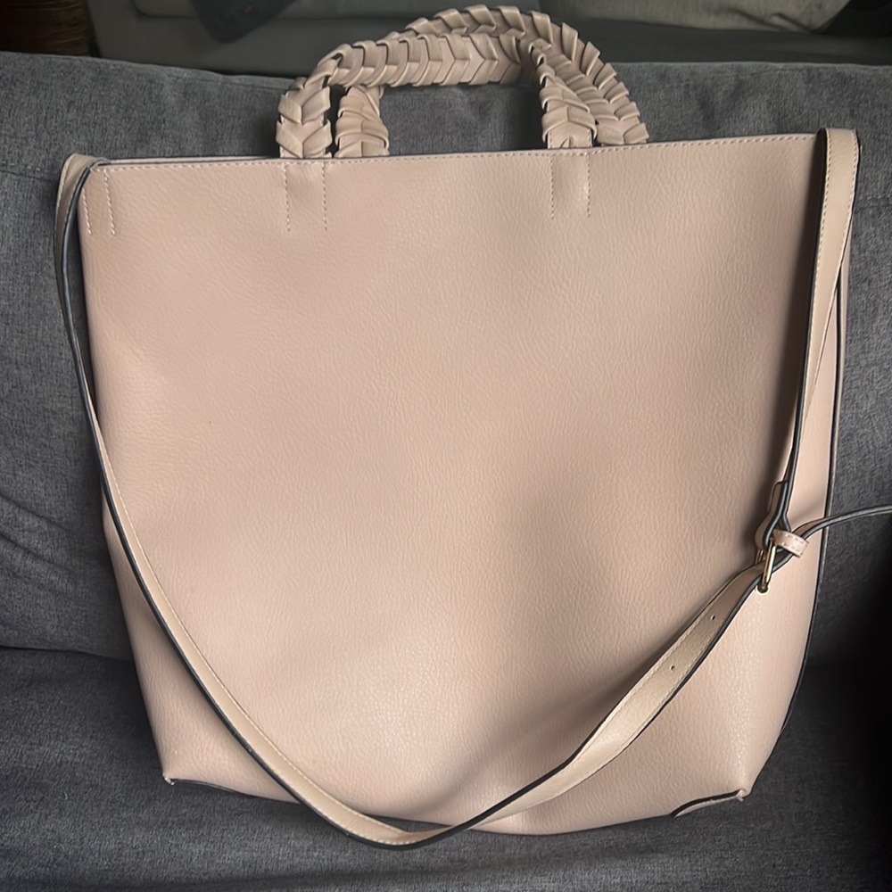 🕶️Jules Kae Pale Pink Neutral Vegan Leather Tote Braided Handles Anthropologie - Picture 5 of 8